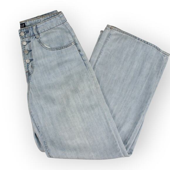 27R Gap Lightweight WideLeg Cotton~LINEN~Lyocell LightIndigo Denim 32"Inseam - Picture 4 of 9
